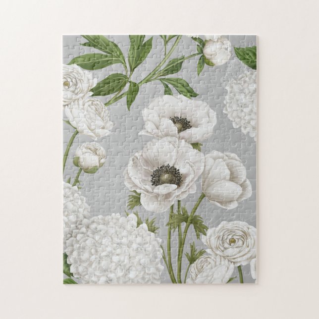 Modern Vintage Farmhouse white flower garden Jigsaw Puzzle (Vertical)