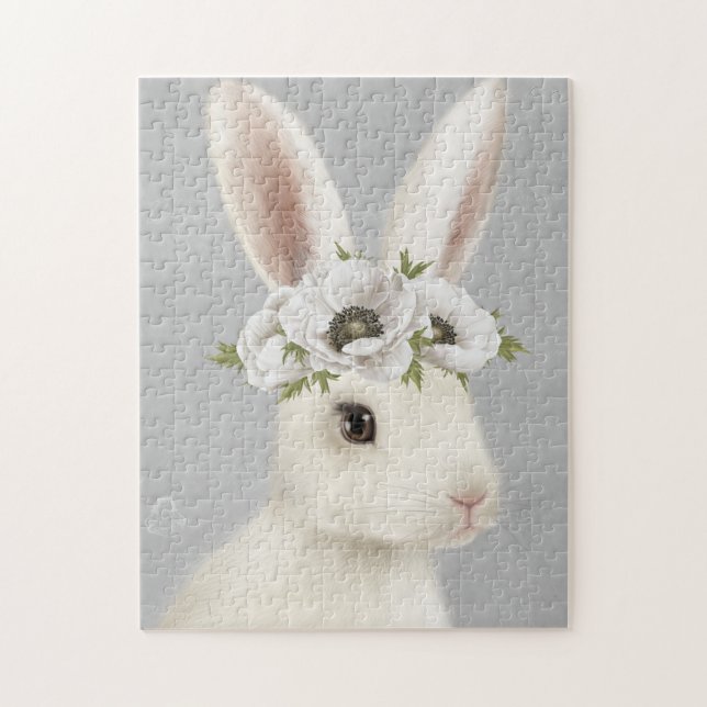 modern vintage farmhouse white rabbit jigsaw puzzle (Vertical)