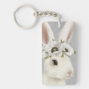 modern vintage farmhouse white rabbit key ring