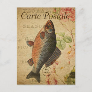Modern Vintage Fish collage art  Postcard