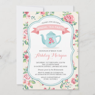 Modern Vintage Floral Bridal Shower Tea Party Invitation