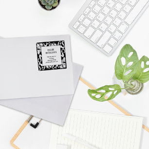 Modern Vintage Floral Custom Name Return Address Rubber Stamp