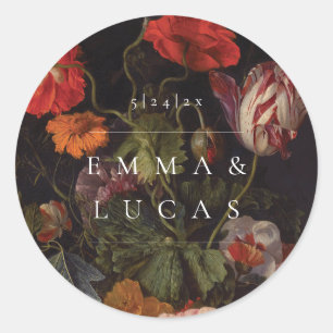 modern vintage floral wedding classic round sticker