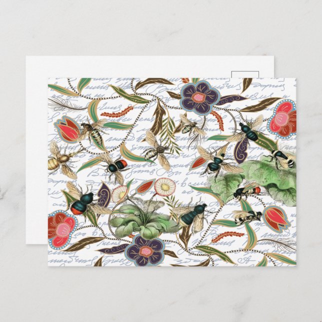 Modern Vintage French Bees & Flowers Postcard (Front/Back)