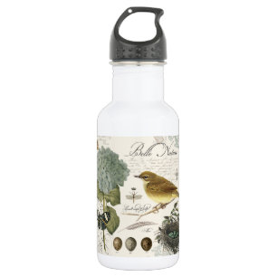 modern vintage French bird and nest 532 Ml Water Bottle