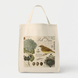 modern vintage French bird and nest Tote Bag