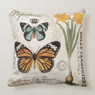 Modern vintage french butterflies cushion