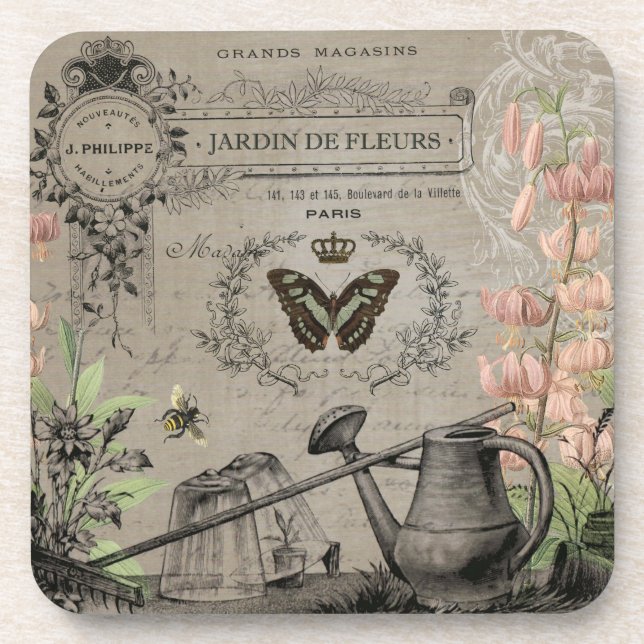 modern vintage french butterfly garden coaster (Front)