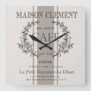 modern vintage french cafe square wall clock