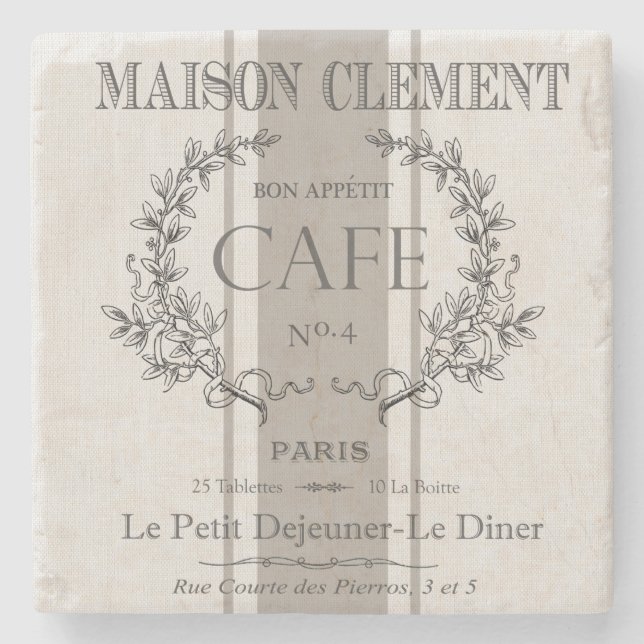 modern vintage french cafe stone coaster (Front)