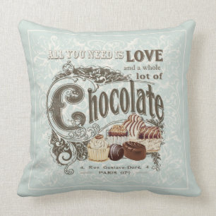 modern vintage french chocolates cushion