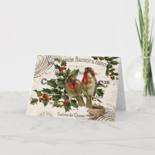 modern vintage French Christmas birds card