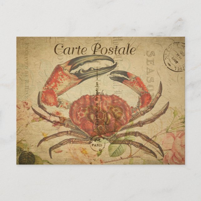 Modern Vintage French collage art Crab Postcard (Front)