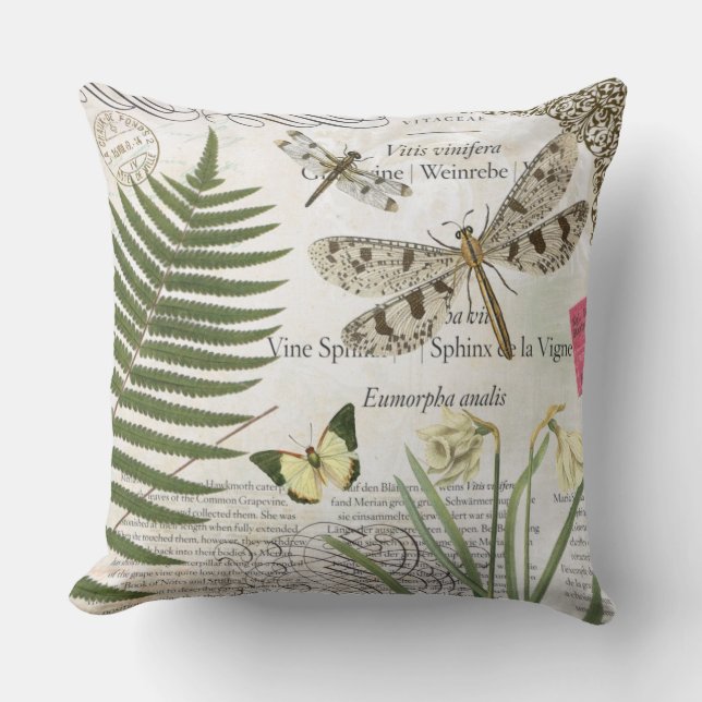 modern vintage french dragonfly cushion (Front)