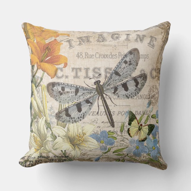 modern vintage french dragonfly cushion (Front)