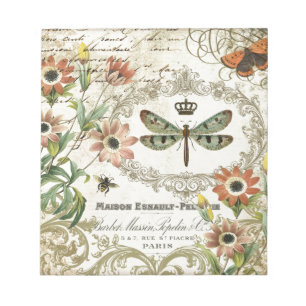 Modern Vintage French Dragonfly Notepad