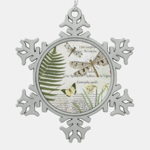 modern vintage french dragonfly snowflake pewter christmas ornament