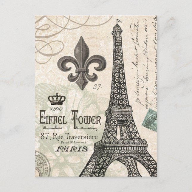 modern vintage french Eiffel Tower Postcard (Front)