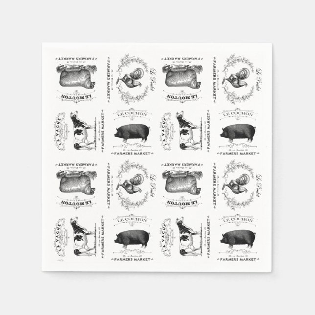 modern vintage french farm animals napkin (Front)