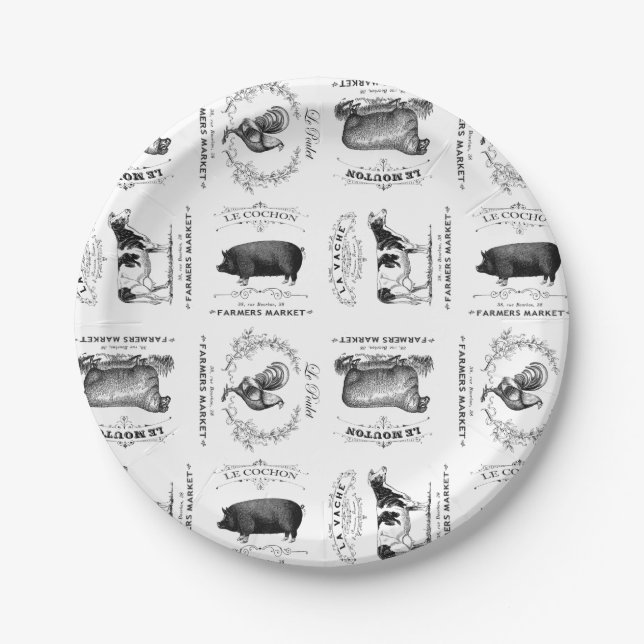 modern vintage french farm animals paper plate (Front)