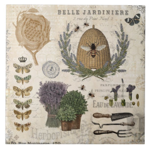 Modern vintage french farmhouse bee ceramic tile