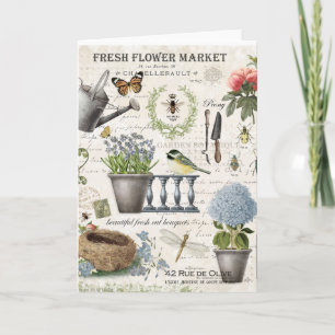 Modern Vintage french farmhouse flower garden Card