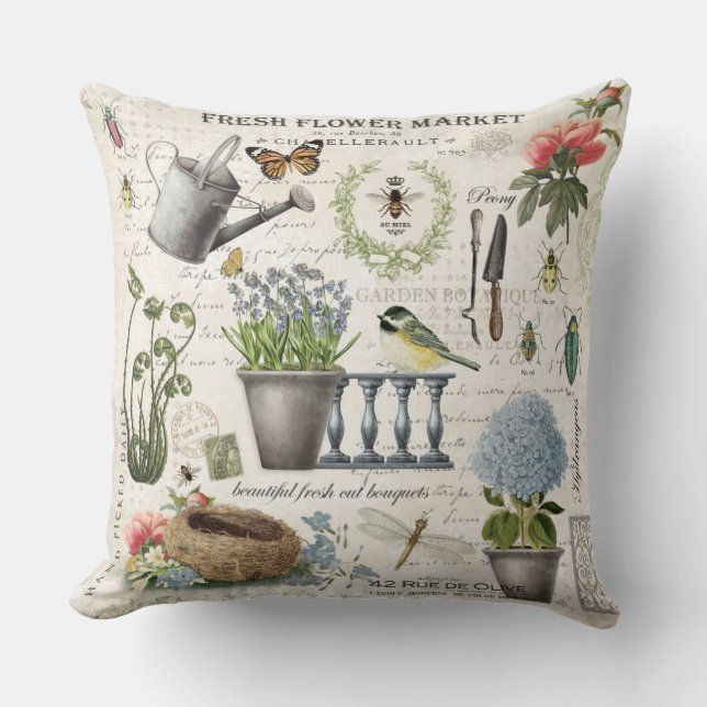 Modern Vintage french farmhouse flower garden Cushion (Front)
