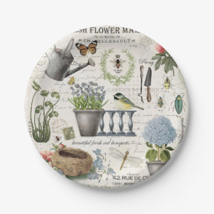 Modern Vintage french farmhouse flower garden Paper Plate