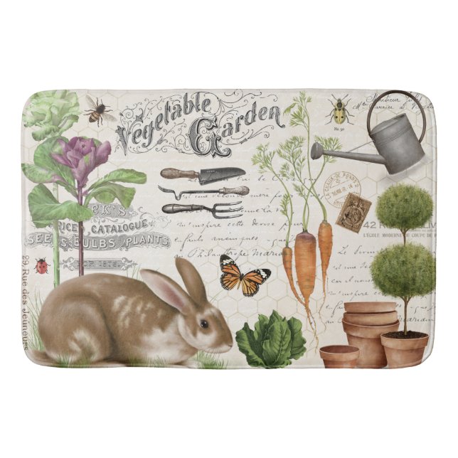 Modern Vintage French Farmhouse Garden Rabbit Bath Mat (Front)