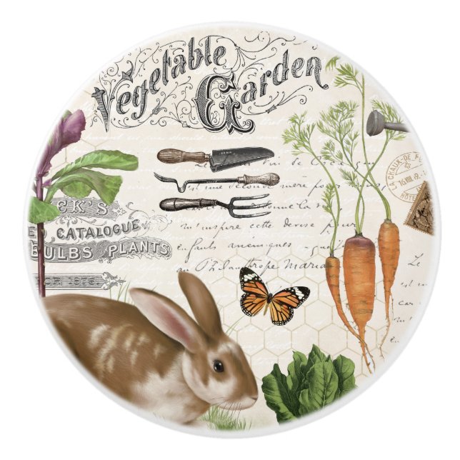 Modern Vintage French Farmhouse Garden Rabbit Ceramic Knob (Front)