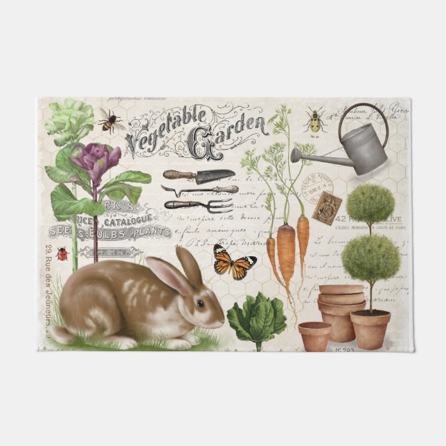 Modern Vintage French Farmhouse Garden Rabbit Doormat (Front)