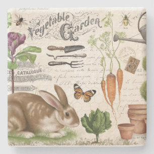 Modern Vintage French Farmhouse Garden Rabbit Stone Coaster