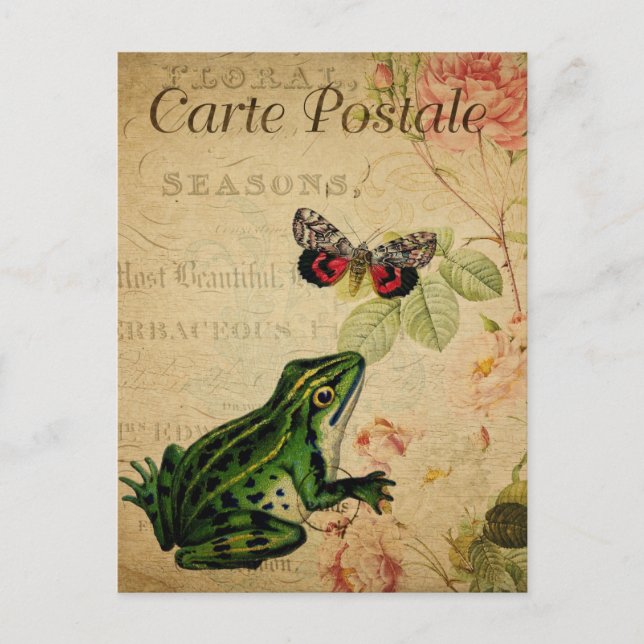 Modern Vintage French frog collage Postcard (Front)