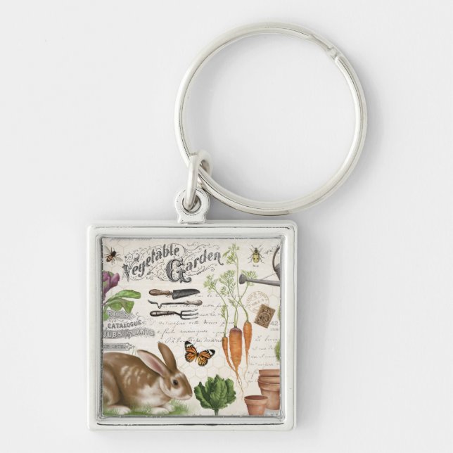 Modern Vintage French Garden Rabbit Key Ring (Front)