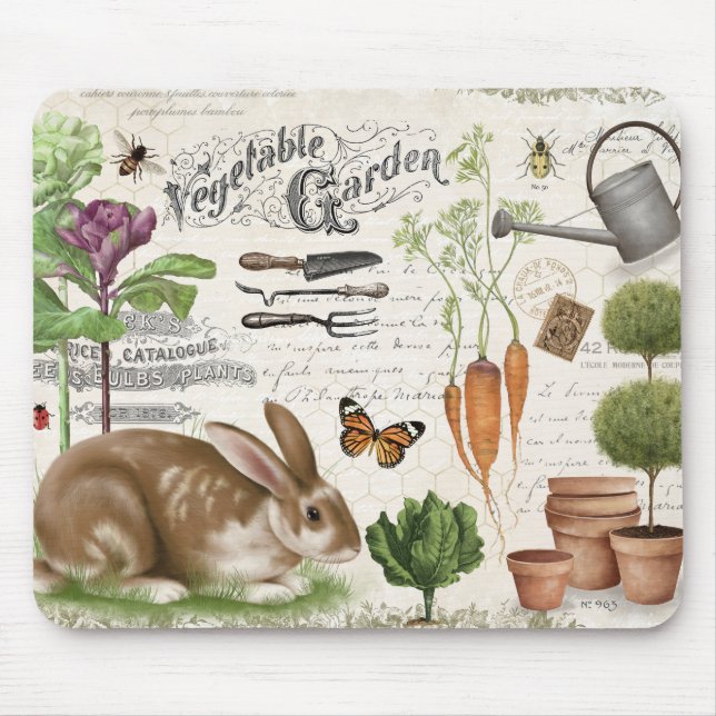 Modern Vintage French Garden Rabbit Mouse Pad (Front)