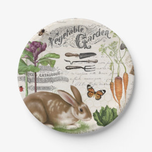 Modern Vintage French Garden Rabbit Paper Plate