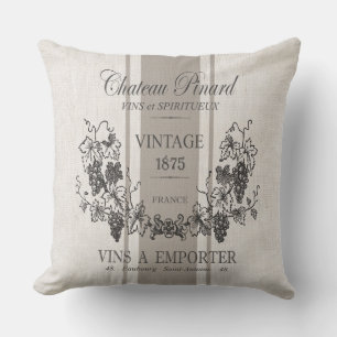 modern vintage french grain sac wine throw pillow