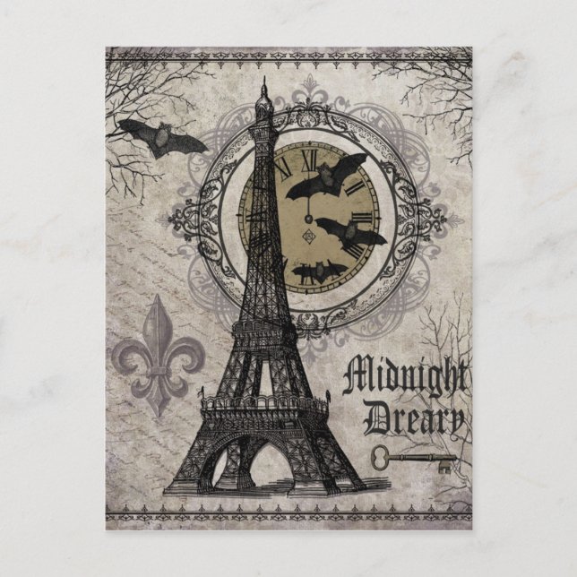 modern vintage french halloween Eiffel tower Postcard (Front)