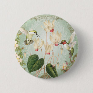 Modern Vintage French Hummingbirds 6 Cm Round Badge
