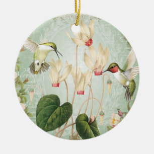 Modern Vintage French Hummingbirds Ceramic Ornament