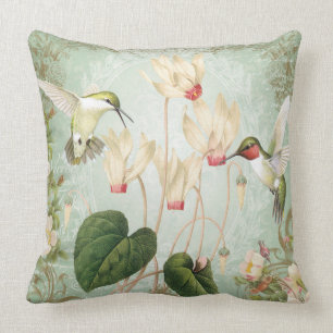 Modern Vintage French Hummingbirds Cushion