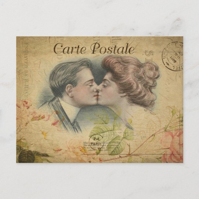 Modern Vintage French kiss collage Postcard (Front)
