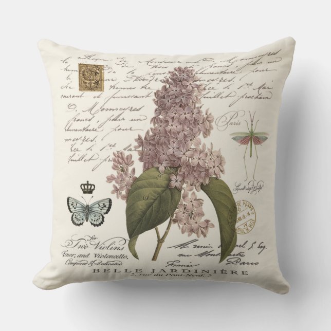 modern vintage French Lilacs Cushion (Front)