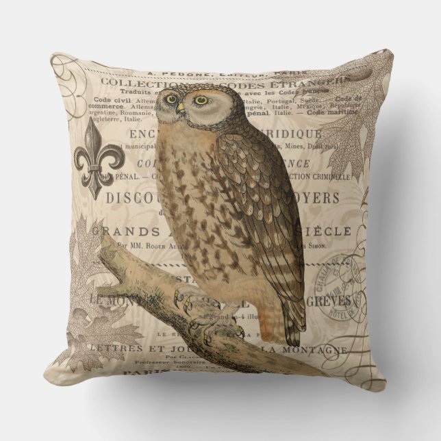 modern vintage french owl cushion (Front)