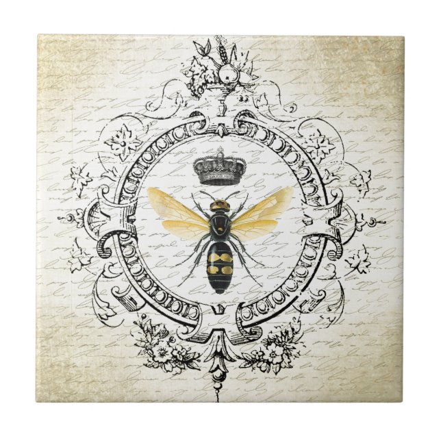 MODERN VINTAGE french queen bee Ceramic Tile (Front)