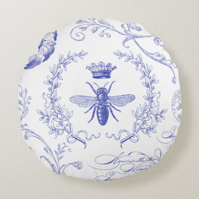 modern vintage french queen bee round cushion (Front)