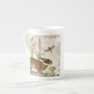 modern vintage french rabbit in the garden bone china mug