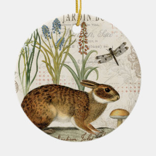 modern vintage french rabbit in the garden ceramic tree decoration