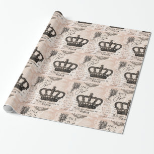 modern vintage french shabby chic crown wrapping paper