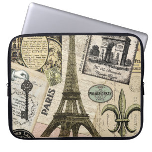 Modern Vintage French travel collage Laptop Sleeve
